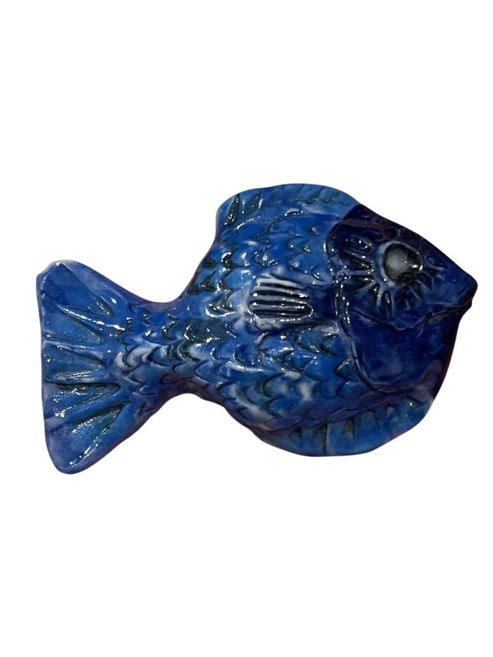 Vintage Hand Painted Fish Porcelain Bolo Tie Clip Blue 90s Ocean Marine Life
